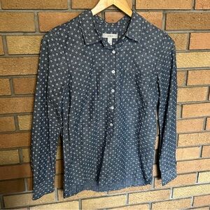 J. Crew Circle Print Chambray Popover 3/4 Button Down Long Sleeve Shirt Size 0